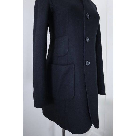 Akris US 4 Double Faced Wool Reversible Longline Jacket Navy Plaid Black - Picture 11 of 16